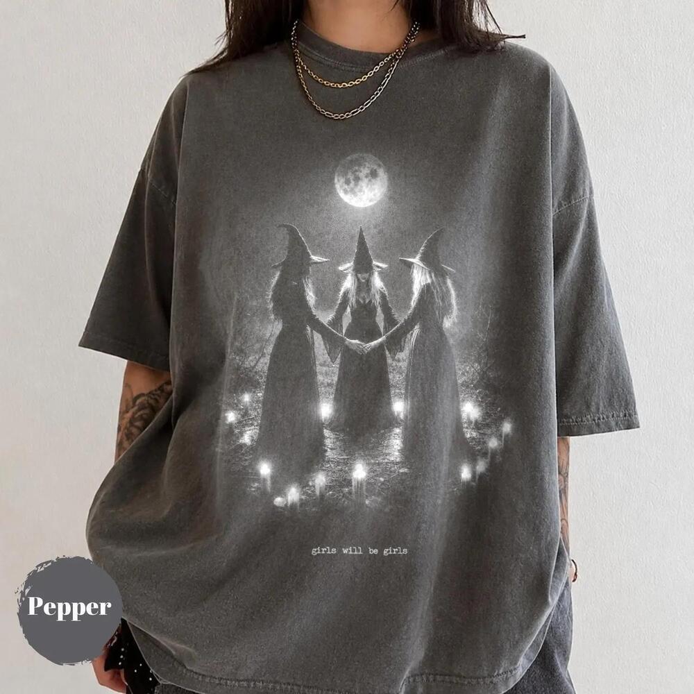 Girls Will Be Girls Witches T-Shirt, S Halloween Tee, Feminist Witch Graphic